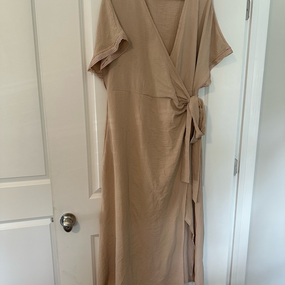 Neutral Taupe Wrap Maxi Dress with Side Tie